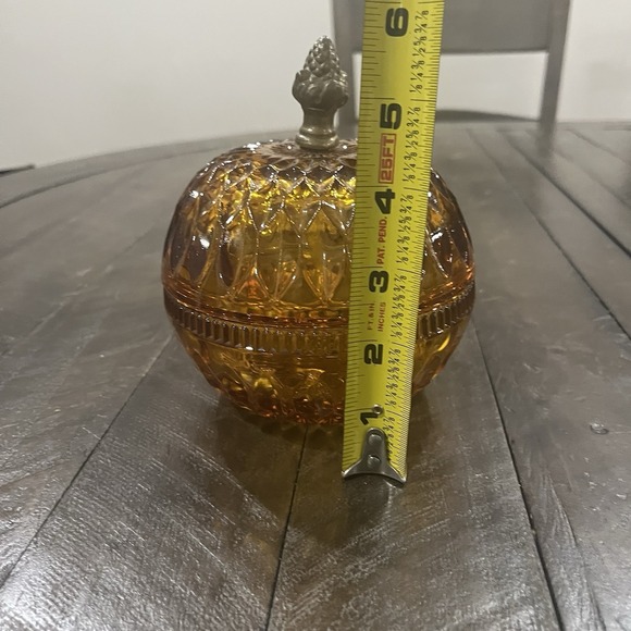 Vtg Indiana Glass Amber Candy Dish Fairy Lamp Metal Acorn Finial Mount Vernon - Picture 8 of 10